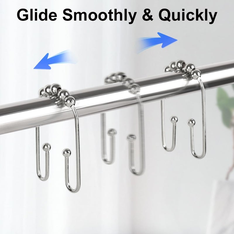 Resze U Shaped Shower Curtain Hooks Rings,12 Pcs Durable Rust Resistant Metal Shower Hooks, Double Glide Smoothly Anti-Drop Shower Rings for Shower Curtain Rod,Chrome - Image 4